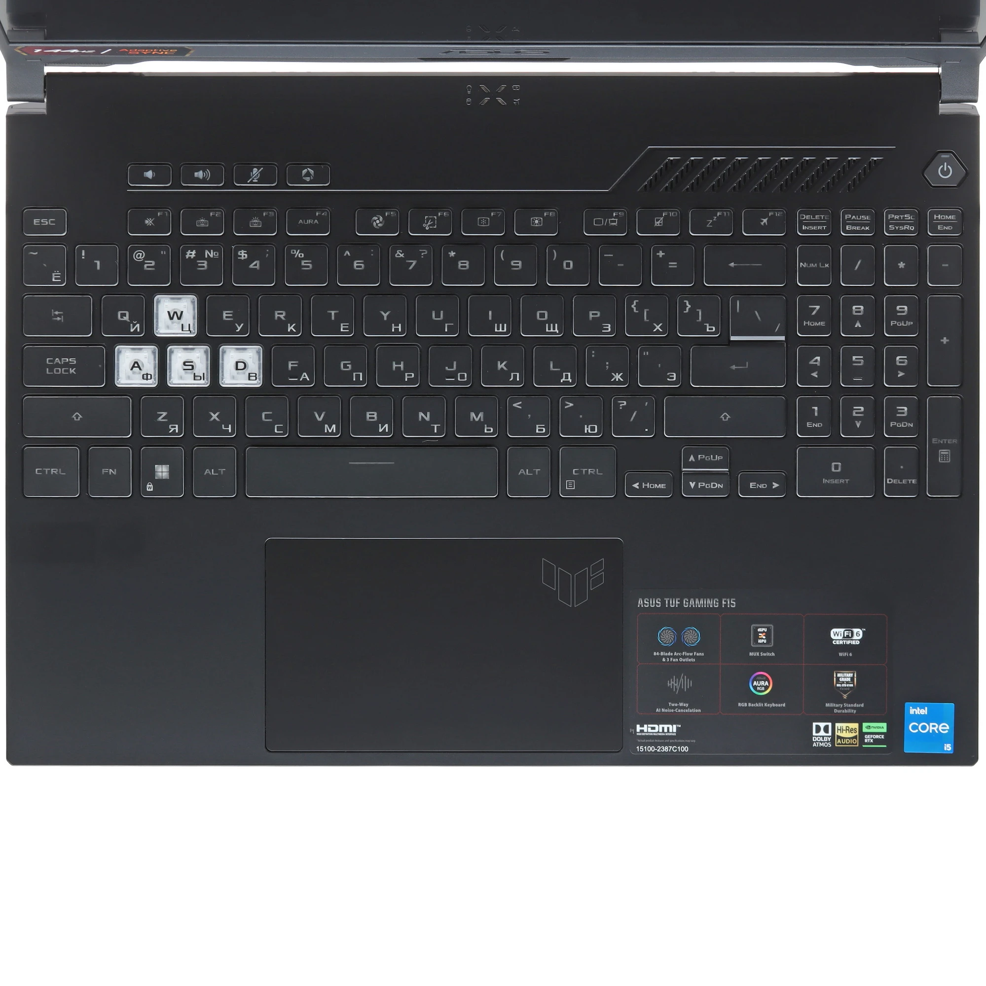 Ноутбук 15.6" Asus TUF Gaming F15 FX507ZC4-HN009 (90NR0GW1-M000P0***);1920x1080 IPS 144Гц; Intel Core i5-12500H; 16Гб; 512Гб; NVIDIA GeForce RTX 3050