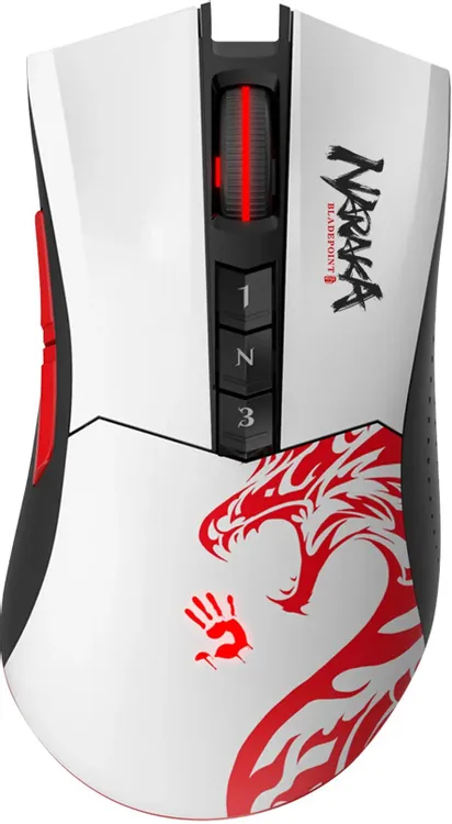 Мышь игровая A4Tech Bloody R90 PLUS NARAKA; 2.4 Ггц; USB; оптический; 5000 dpi; 8 кнопок; колесо-кнопка; аккумулятор 500 мАч; белый + рисунок