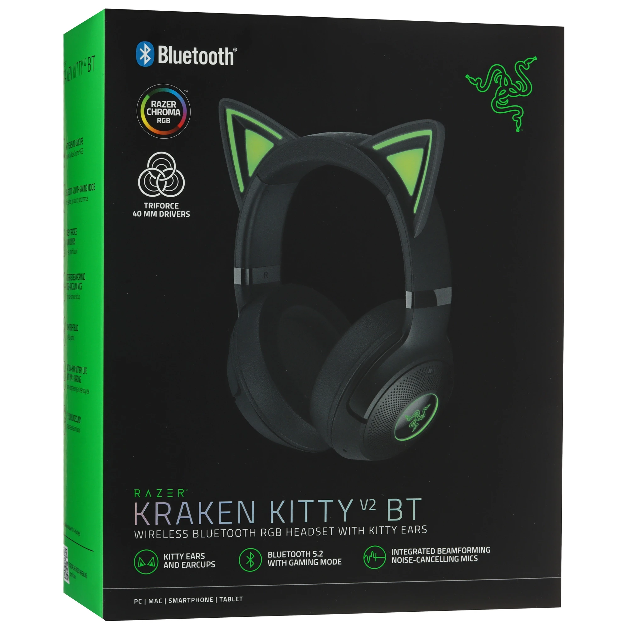 Гарнитура беспроводная Razer Kraken Kitty V2 BT Black (RZ04-04860500-R3M1); накладные; BT; 20 Гц- 20 кГц; 32 Ом; виртуальный звук 7,1; встроенный микр
