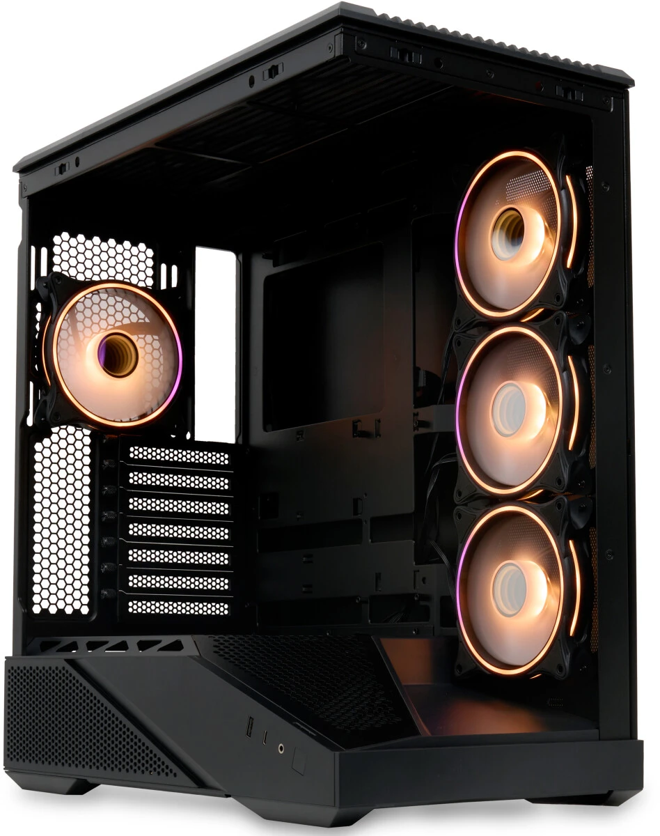 Корпус HSPD F711 Black (F711-TGBK- ARGB); ATX; Midi-Tower; без БП; 4x120 мм; 1xUSB 3.0, 1xUSB 3.X Type C, 1x jack 3.5 mm Mic/Aud; черный