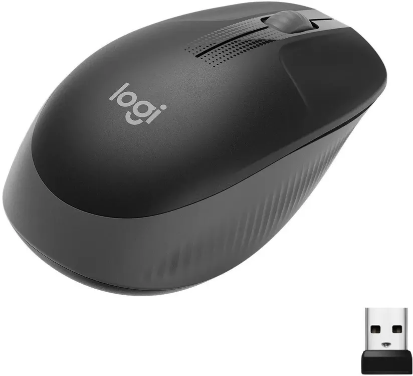 Мышь беспроводная Logitech M190 Black+Gray (910-005905***); 2.4 ГГц; USB; оптический; 1000 dpi; 3 кнопки; колесо-кнопка; 1хАА; чёрный + серый