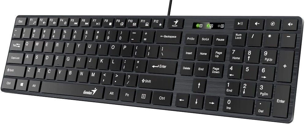 Клавиатура проводная Genius SlimStar 126 (DR31310017417***); USB; мембранная; 109 клавиш; 12 (+FN); ENG\RUS; черный