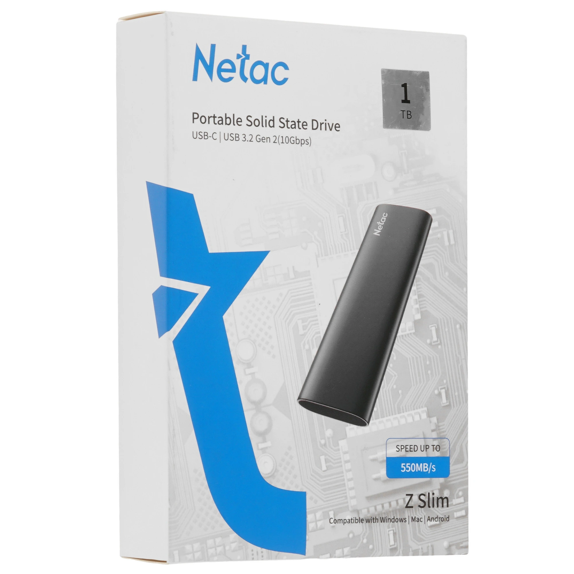 Внешний SSD 1 ТБ Netac Z Slim (NT01ZSLIM-001T-32BK***); M.2; USB 3.2 Type C; чёрный