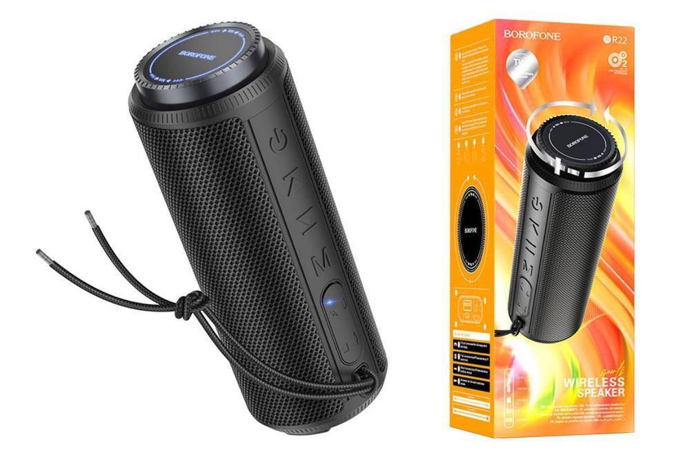 Акустическая система портативная 2.0 Borofone BR22 Black; 2 x 5 Вт; FM тюнер; microSD, USB, AUX; BT 5.1; аккумулятор: 1200 мА-ч, USB; черный