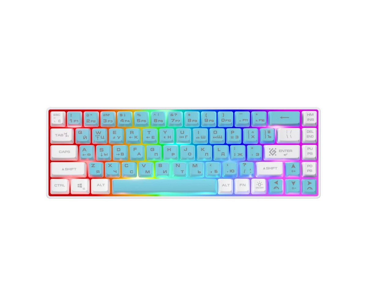 Клавиатура игровая Defender Deron GK-098 (45132); 2,4 ГГц; мембранная; 68 клавиш; LED подсветка; ENG\RUS; белый + синий