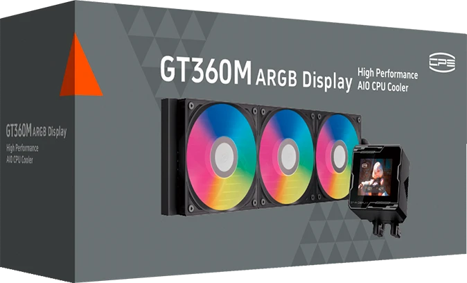 Система жидкостного охлаждения 360 мм PCCooler GT360M ARGB Display Black; активная; 3 вентилятора; 500-2200 об/мин; 33.7 дБ; 75.8 CFM