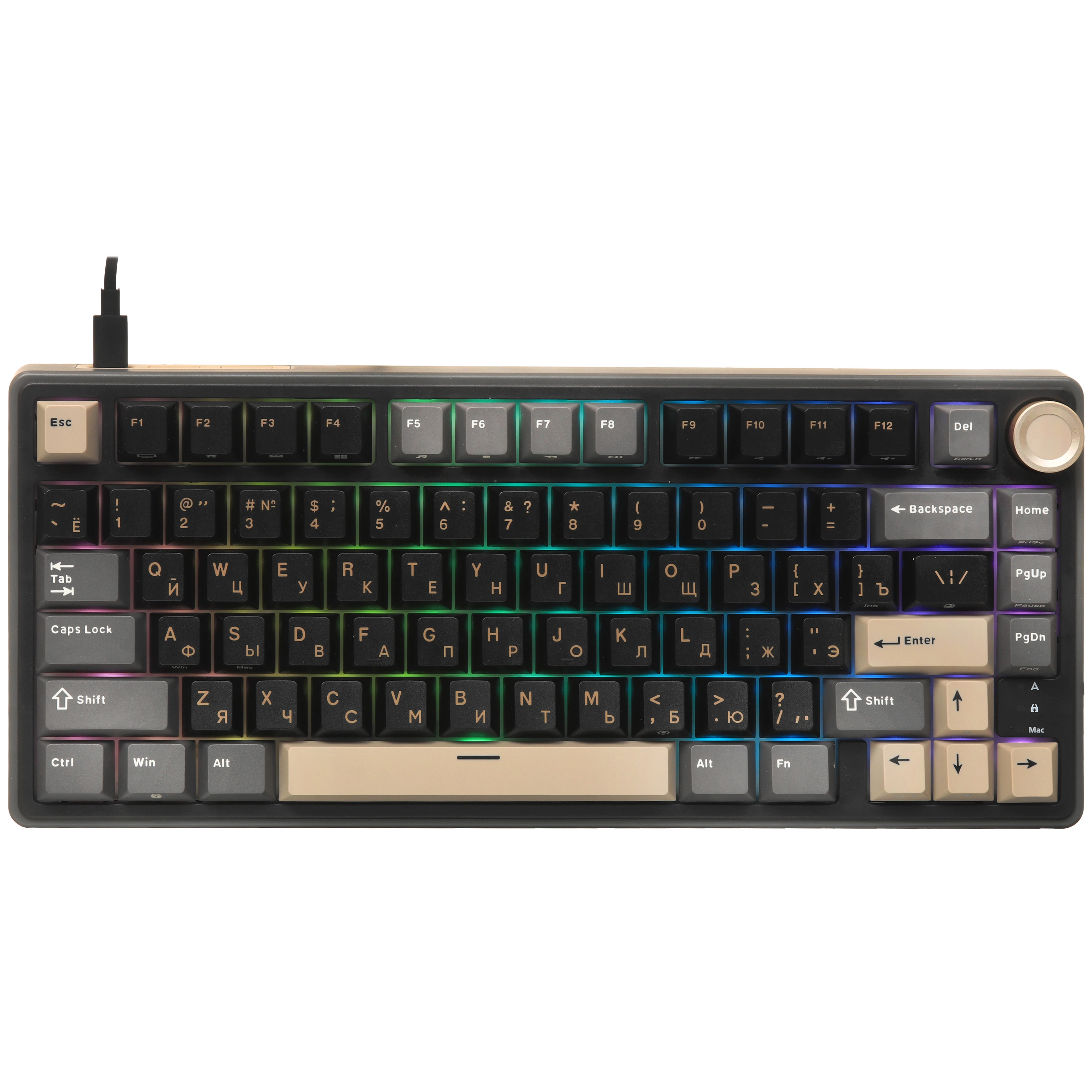 Клавиатура проводная Royal Kludge R75 Black (Silver switch); USB; механическая; 75 клавиш; Hot-swap; отсоединяемы кабель; подсветка RGB; ENG\RUS; черн