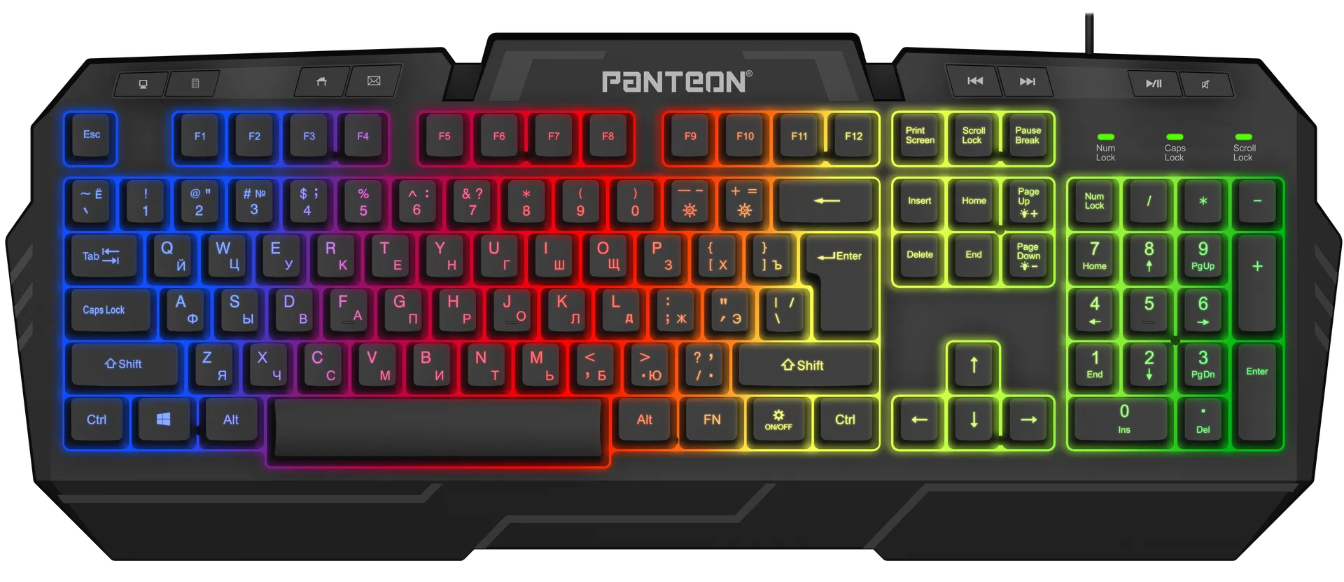 Клавиатура игровая Jet.A PANTEON M280 Black; USB; мембранная; 104-8 клавиш; 12 (+FN); подсветка LED, ENG\RUS; чёрный