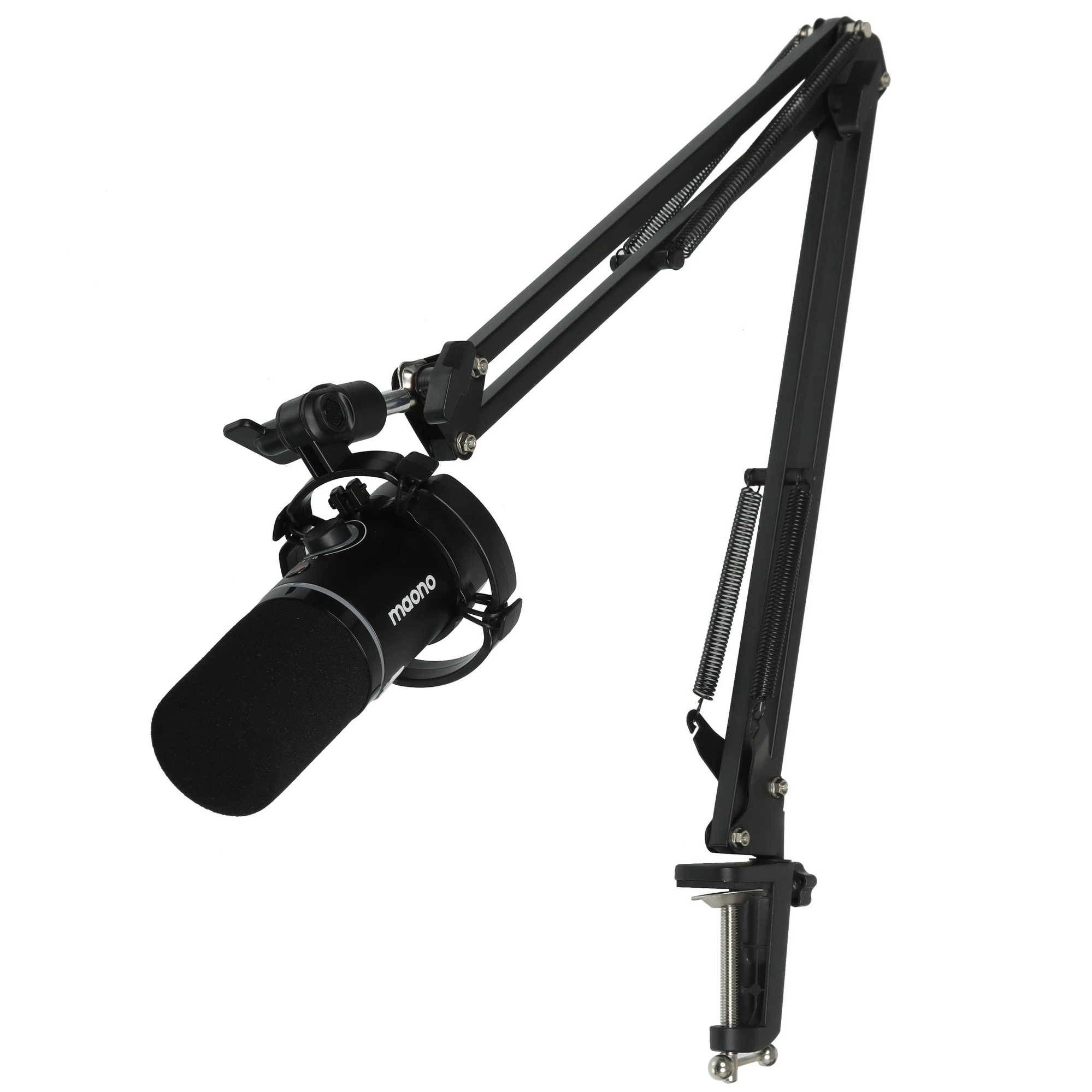Микрофон Maono PD200XS Black; динамический; кардиоидный; -52 дБ; 40-16 000 Гц; 24 бит/48 кГц; USB/XLR; стойка-пантограф со струбциной; черный