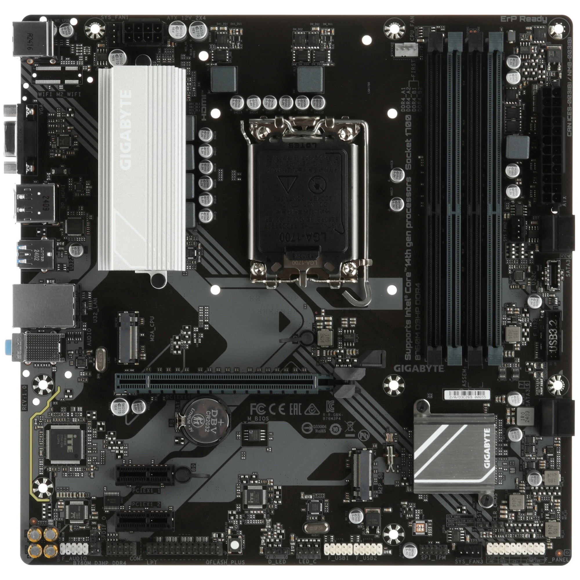 Материнская плата Gigabyte B760M D3HP DDR4; Socket 1700; mATX; Intel B760; 4хDDR4(5333); 1xPCI-E x16; 2xPCI-E x1; D-Sub; HDMI; DP; 4xSATA 6Gb/s; Audio