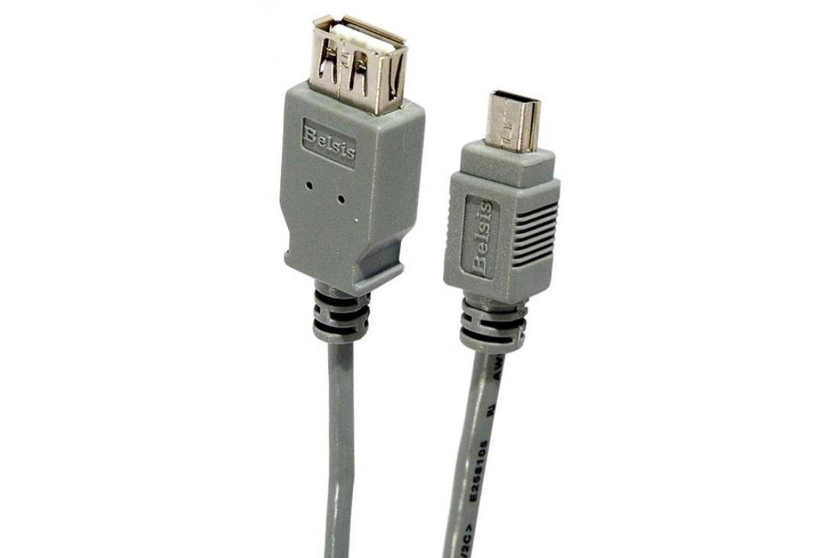 Кабель USB 2.0 AF/Mini5P Belsis BW1422; USB 2.0 Тип A; USB 2.0 Тип B Mini; OTG; 0,5 м; серый