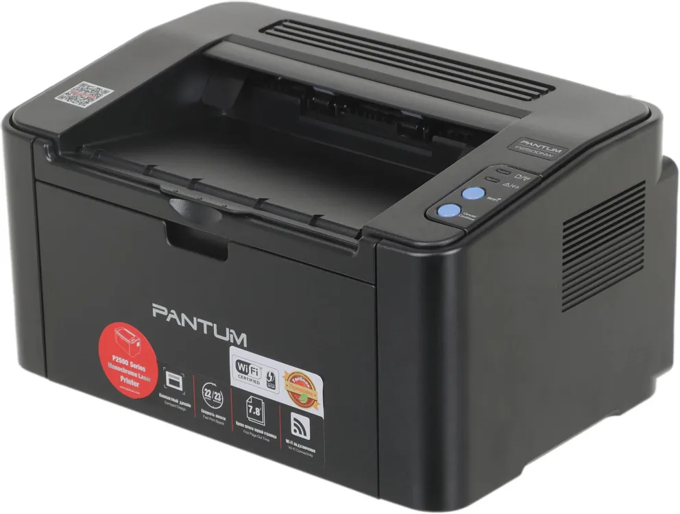 Принтер лазерный Pantum P2500NW***; A4; 1200 x 1200 dpi; 22 ч/б, ст/мин; USB, Ethernet (RJ-45), Wi-Fi; 1,6 т/карт, max 15 т/мес, рек 2 т/мес, черный