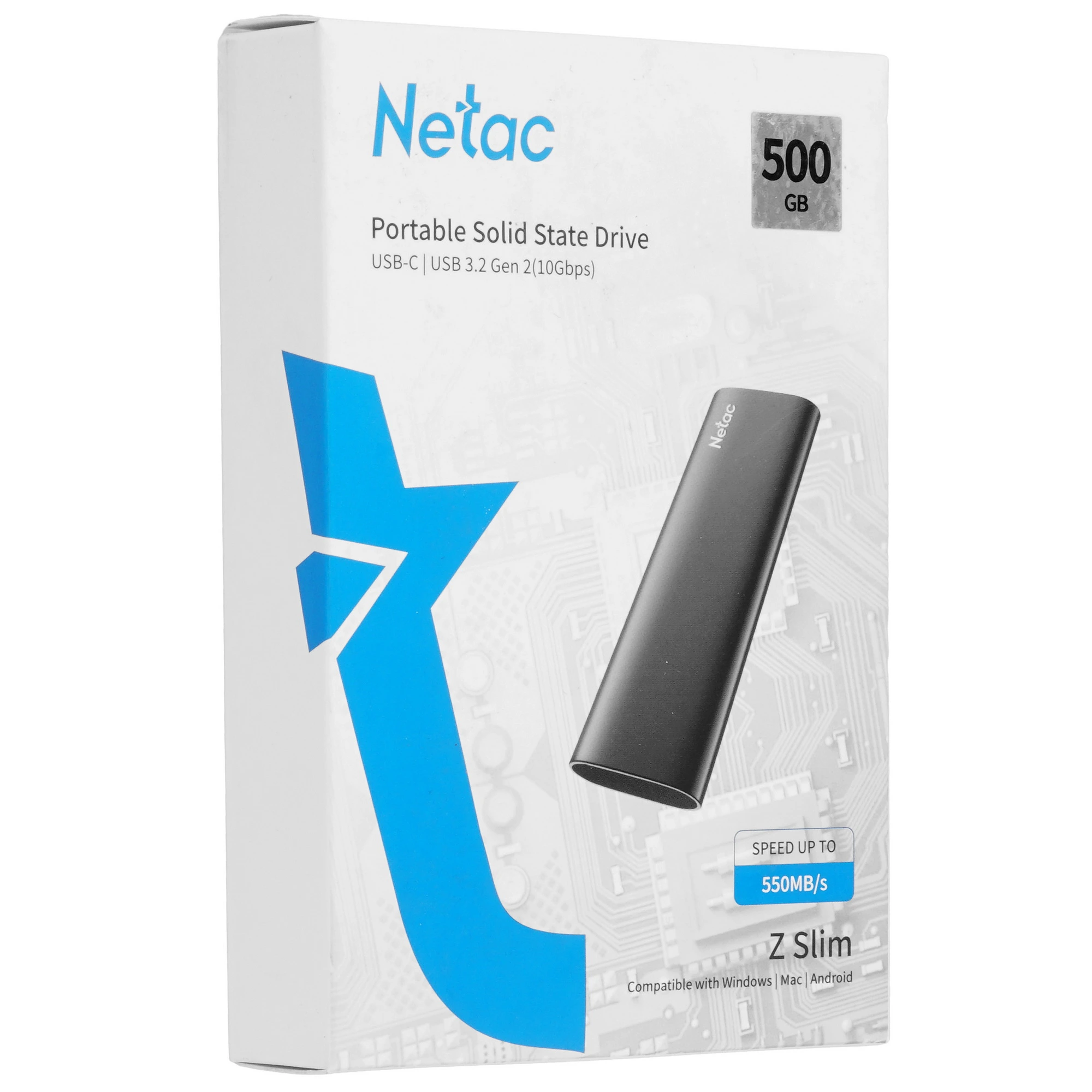 Внешний SSD 500 ГБ Netac Z Slim (NT01ZSLIM-500G-32BK***); M.2; USB 3.2 Type C; чёрный