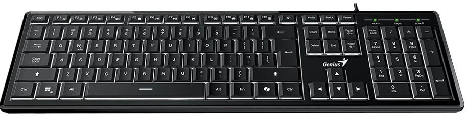 Клавиатура проводная Genius SlimStar 820 (31310055402***); USB; мембранная; 104 клавиши; 12 (+FN); подсветка LED; ENG\RUS; чёрный