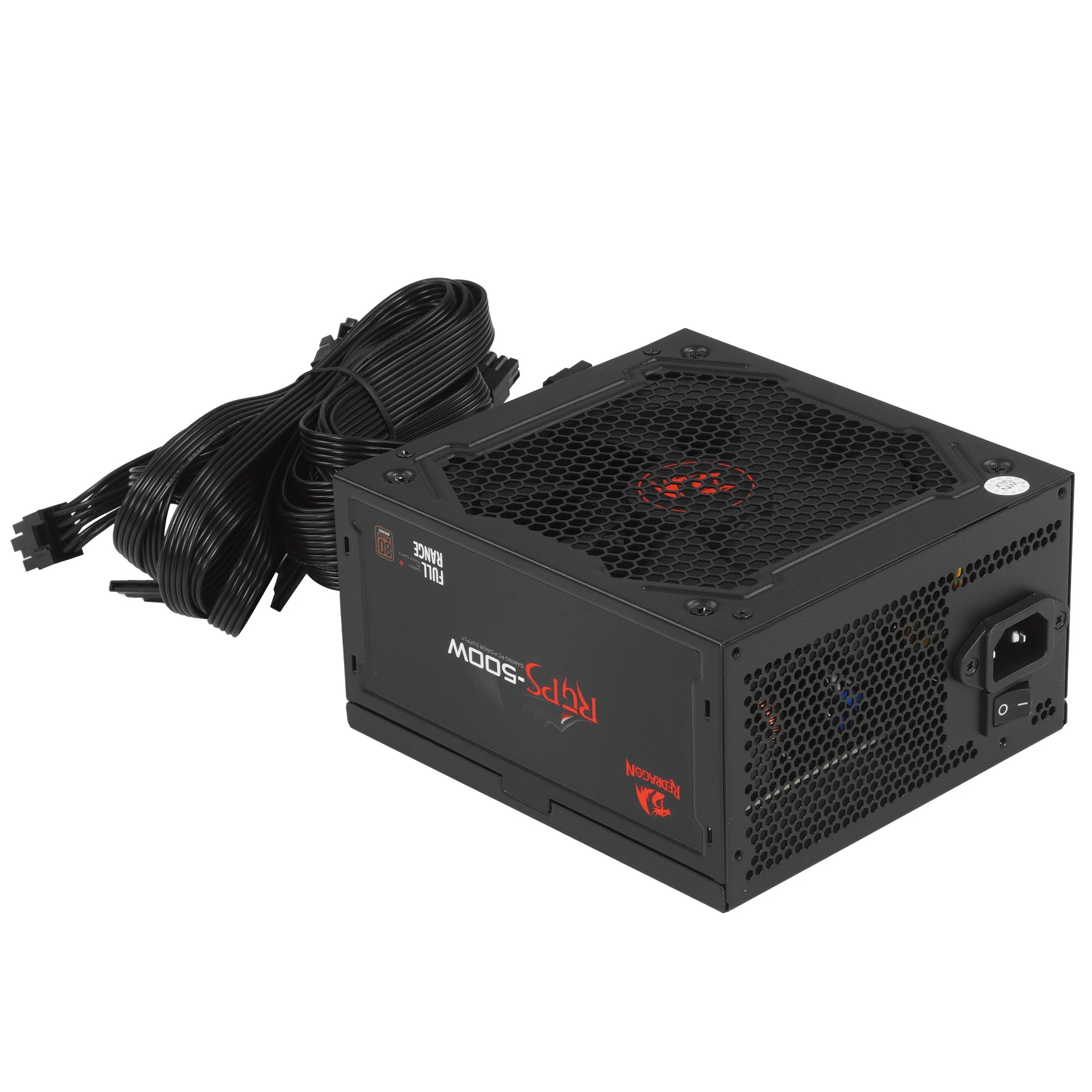 Блок питания 500 Вт Redragon RGPS-500W (75357); 1x24 pin; 1x8(4+4) pin; 6xSata; 2xMolex; 2x6+2-pin PCI-E; 80+ Bronze; 120 мм
