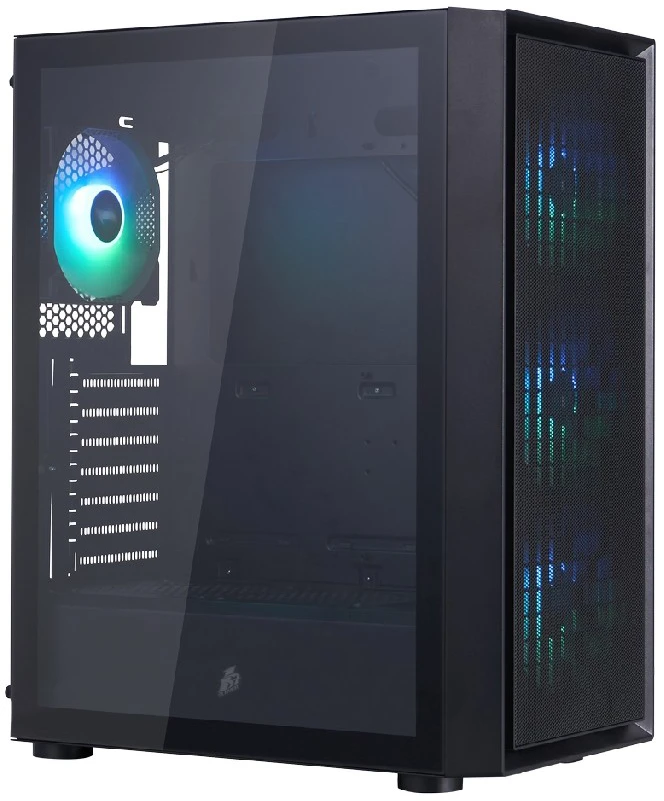 Корпус 1STPLAYER Go6 ARGB (Go6-BK-4F7), черный, ATX, Mid-Tower, ARGB, 4 x 120 мм, 1 x USB 2.0, 1 x USB 3.0, 1 x USB 3.2 Gen 1 Type-C
