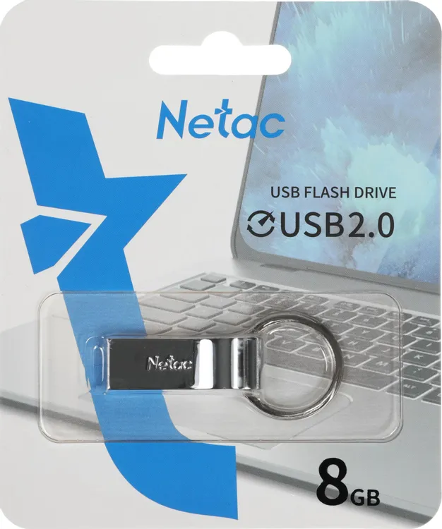 Накопитель USB-флэш 8 ГБ Netac U275 (NT03U275N-008G-20SL***); USB 2.0; моноблок; металлический корпу