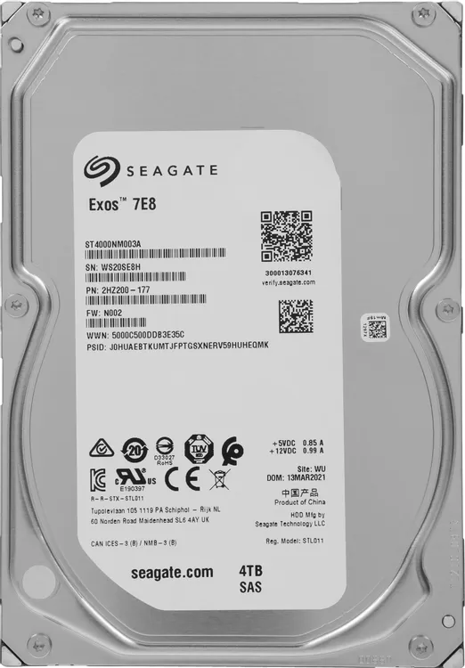 Жесткий диск серверный 4 ТБ Seagate Exos (ST4000NM003A***); 3,5"; 7200 об/мин; 256 МБ; SAS
