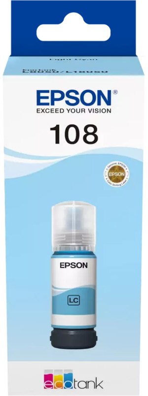 Контейнер Epson 108 Light Cyan (C13T09C54A); L8XXX/L18XXX; 70 мл; светло-голубой (Light Cyan)