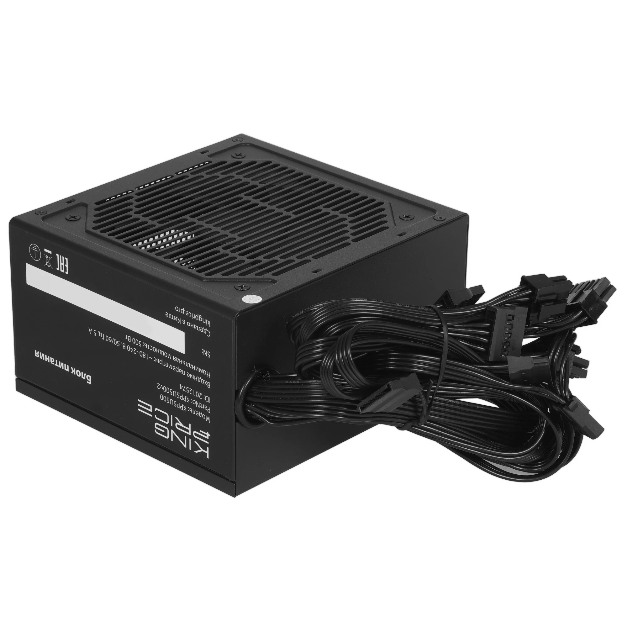 Блок питания 500 Вт KingPrice KPPSU500 (KPPSU500V2), черный, ATX, 1x24 pin, 1x4+4 pin, 1x6+2-pin, 4xSATA, 2xMolex, 120 мм