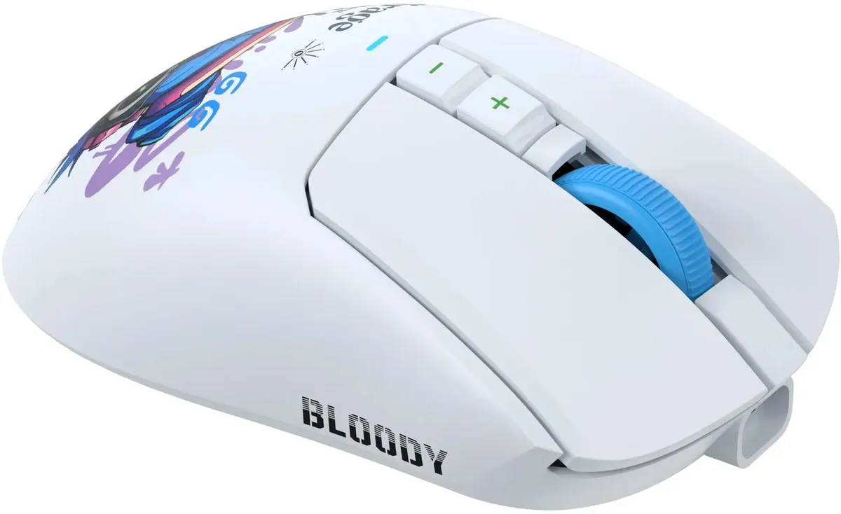 Мышь игровая A4Tech Bloody R73 PRO NYX MIRAGE; USB + 2.4 Ггц; оптический; 50-26000 dpi; 7 кнопок; колесо-кнопка; встроенный аккумулятор; белый+рисунок