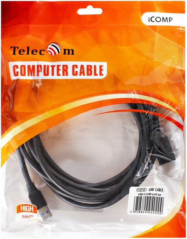 Кабель USB 3.0 AM/AF Telecom TUS708-3M; 3,0 м; черный
