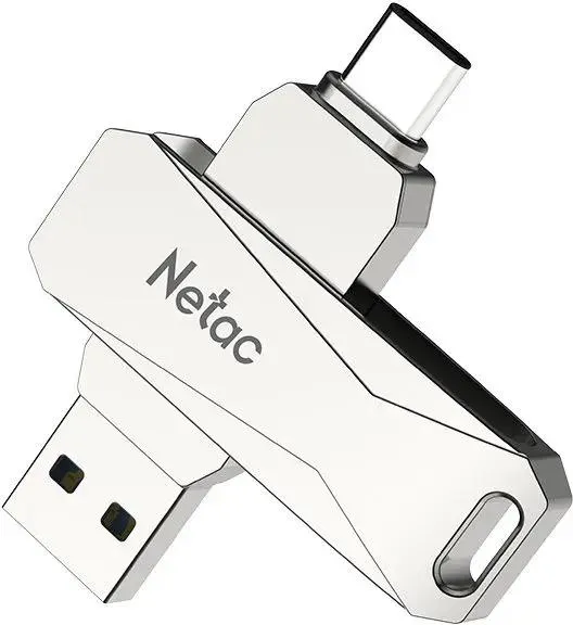 Накопитель USB-флэш 64 ГБ Netac U782C (NT03U782C-064G-30PN***); USB 3.X; ротатор; металлический корпус; OTG Type-C; серебристый