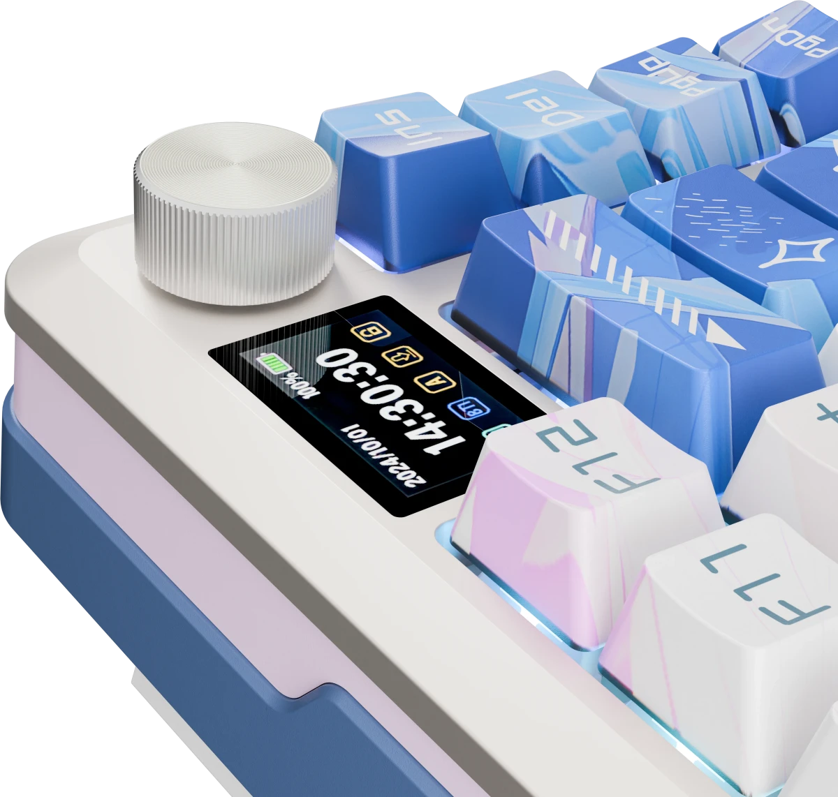 Клавиатура игровая Redragon Flekact Pro Violet Anime (72616); USB + (BT/2.4 Ггц); механическая; 81 клавиш; Hot Swap; 12 (+FN); экран; RGB подсветка; в