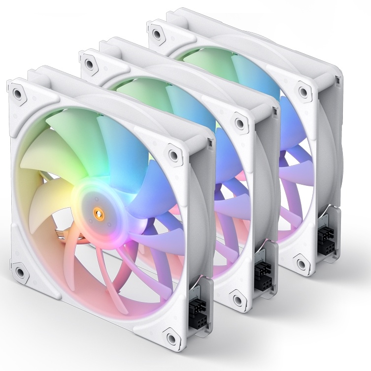 Вентилятор 120 мм JONSBO комплкект (ZF-120(3 in 1) White***); 4-pin(PWM)+4-pin(RGB); 500-1500 об/мин