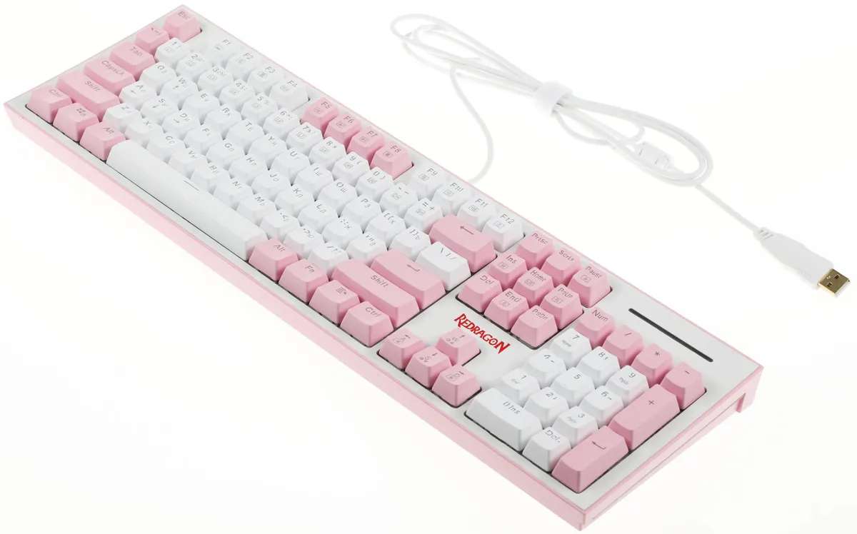 Клавиатура игровая Redragon Hades White+Pink (70821); USB; механическая; 104 клавиш; 12 (+FN); Hot Swap; подсветка LED; ENG\RUS; белый + розовый