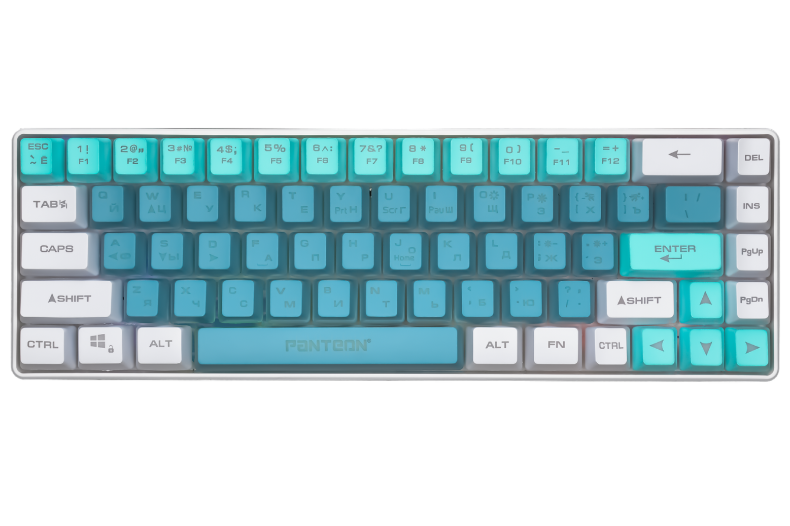 Клавиатура игровая Jet.A PANTEON M2 Blue-White(08); USB; мембранная; 68 клавиши; подсветка LED; съемный кабель; ENG\RUS; синий + белый