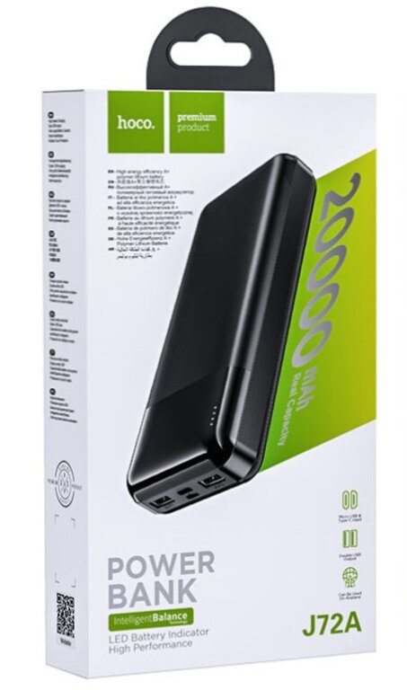 Внешний аккумулятор 20 000 мА/ч; Hoco J72A Easy travel Black (J72AETBLK); 2А; 12 Вт; ; 400 г; черный