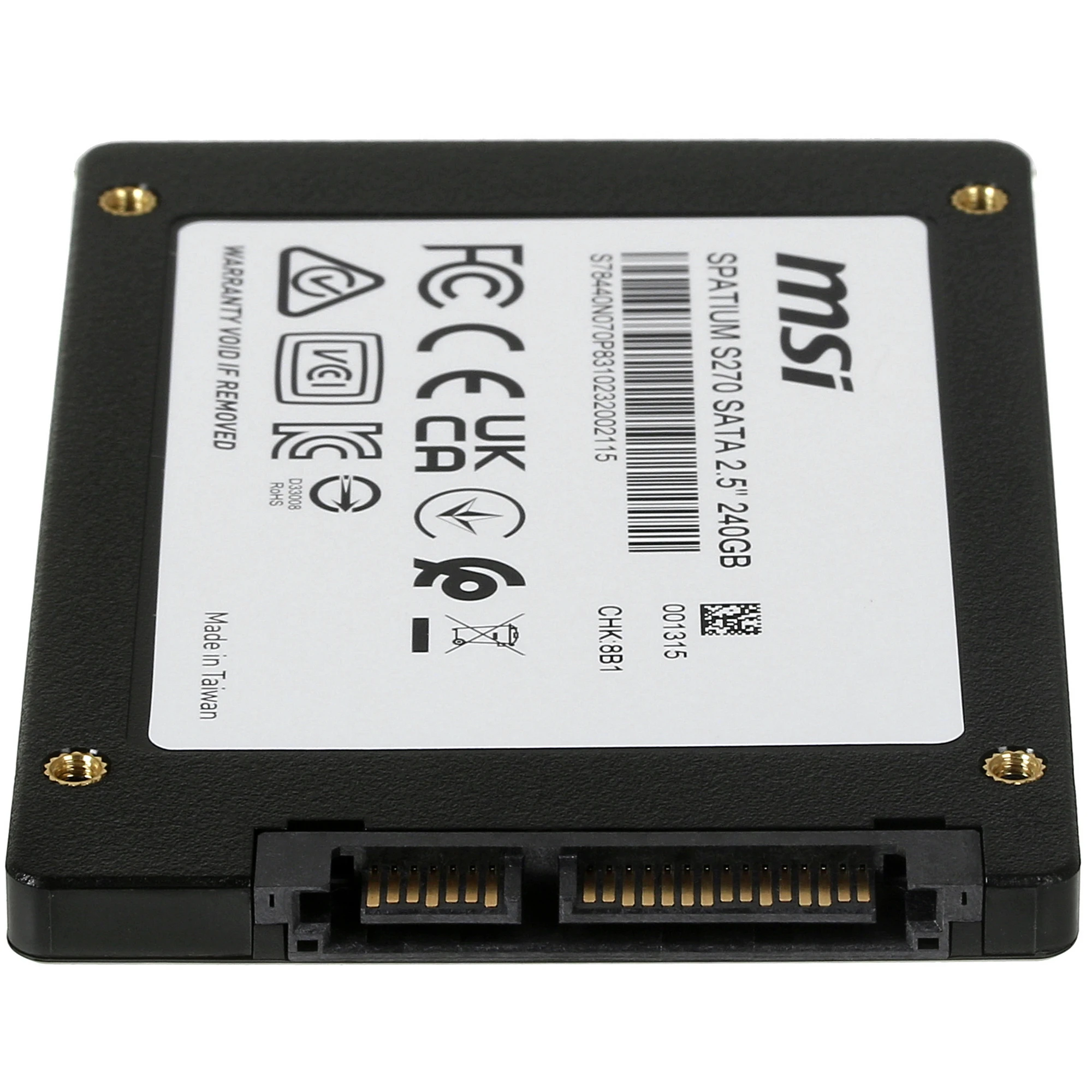 Накопитель SSD 240 ГБ MSI SPATIUM S270 (S78-440N070-P83); 2,5"; 500Мб/с -  400Mб/с; 3D NAND (TLC); SATA; RET