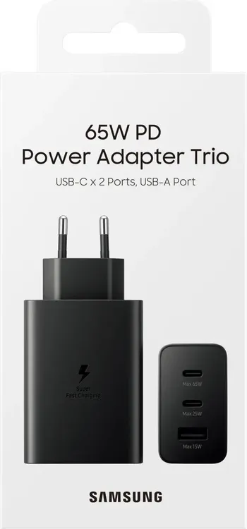 Зарядное устройство Samsung EP-T6530 Black (EP-T6530NBEG), 65 Вт, 3А, 1xUSB, 2xType-C, черный