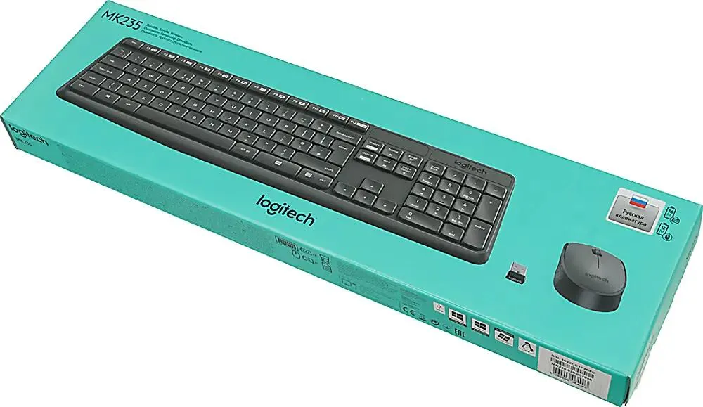 Комплект Logitech Wireless Combo MK235 (920-007948); беспроводной; USB; 1000 dpi; 2xAAA/1xAA; серый