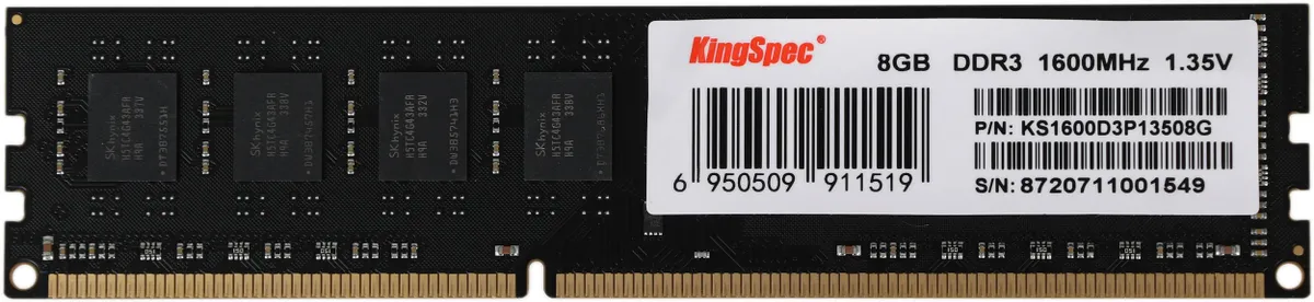 Модуль памяти DDR3 8 ГБ KingSpec (KS1600D3P13508G); 12800 MБ/с; 1600 МГц; RET