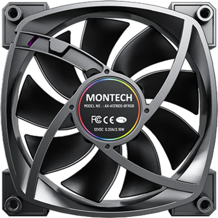 Вентилятор 120 мм MONTECH комплкект AX120 Black (AX120B3P); 4-pin(PWM)+3-pin(ARGB); 800-1600 об/мин; 59 CFM; 27 дБ; подсветка