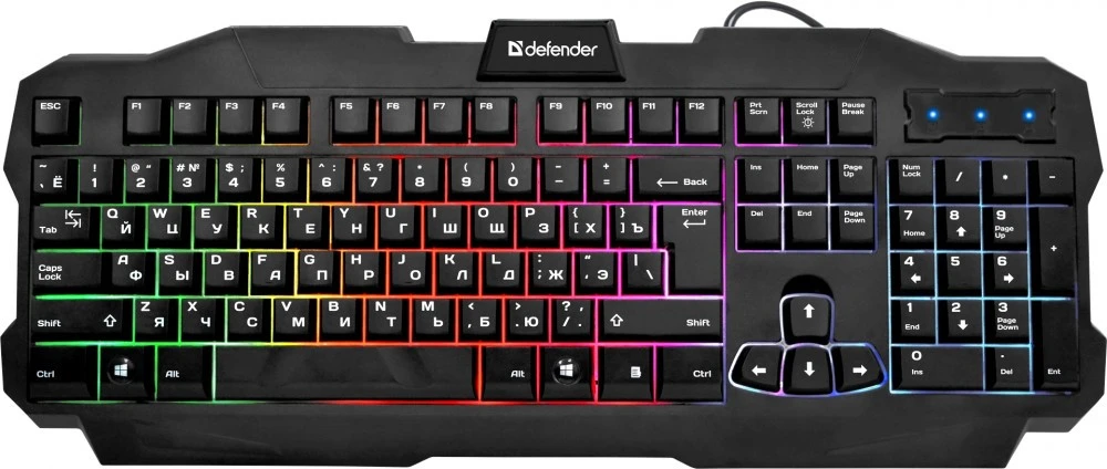 Клавиатура проводная Defender Ultra HB-330L (45330***); USB; мембранная; 104 клавиши; подсветка; ENG\RUS; чёрный