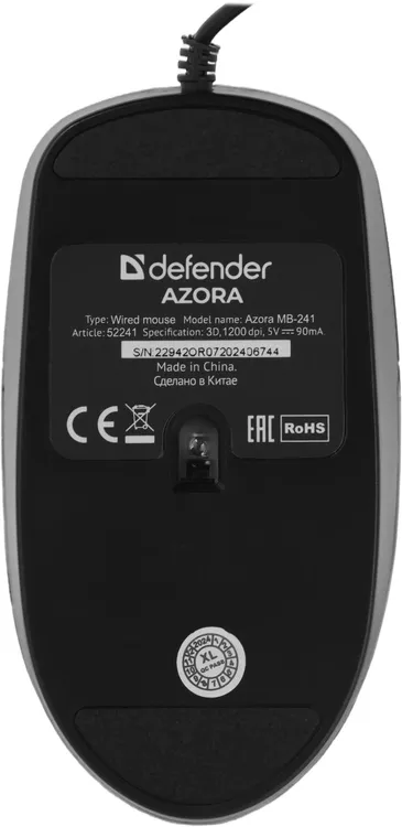 Мышь проводная Defender Azora MB-241 Black (52241***); USB; оптический; 1200 dpi; 3 кнопки; колесо-к
