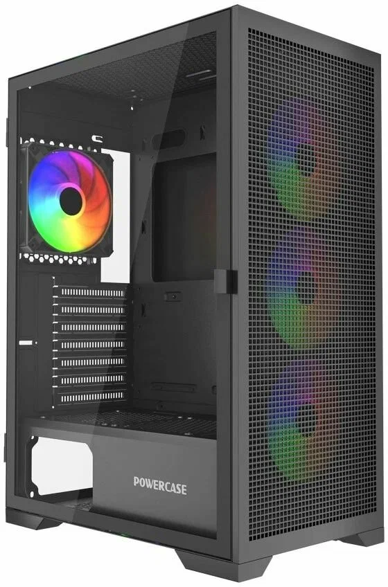 Корпус Powercase Mistral B415 ARGB Black (CMAB415-A4); ATX; Midi-Tower; без БП; сталь; 2x3.5" int.; 4 x 120 мм; 1xUSB 2.0/1xUSB 3.0/Mic/Aud; чёрный