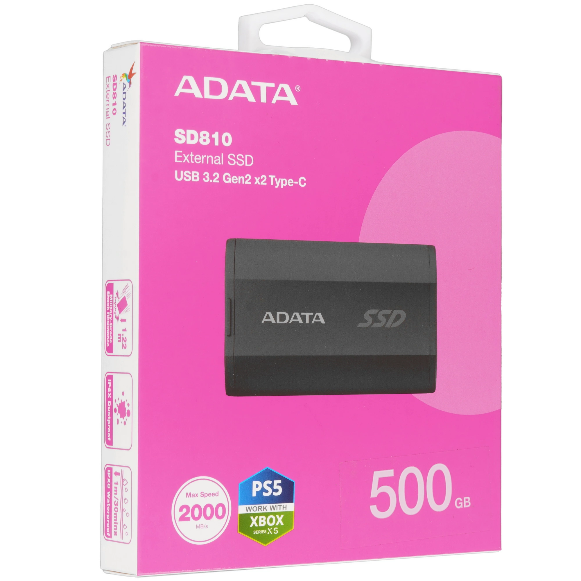 Внешний SSD 500 ГБ ADATA SD810 (SD810-500G-CBK); USB 3.2 Gen 2x2 Type-C; черный