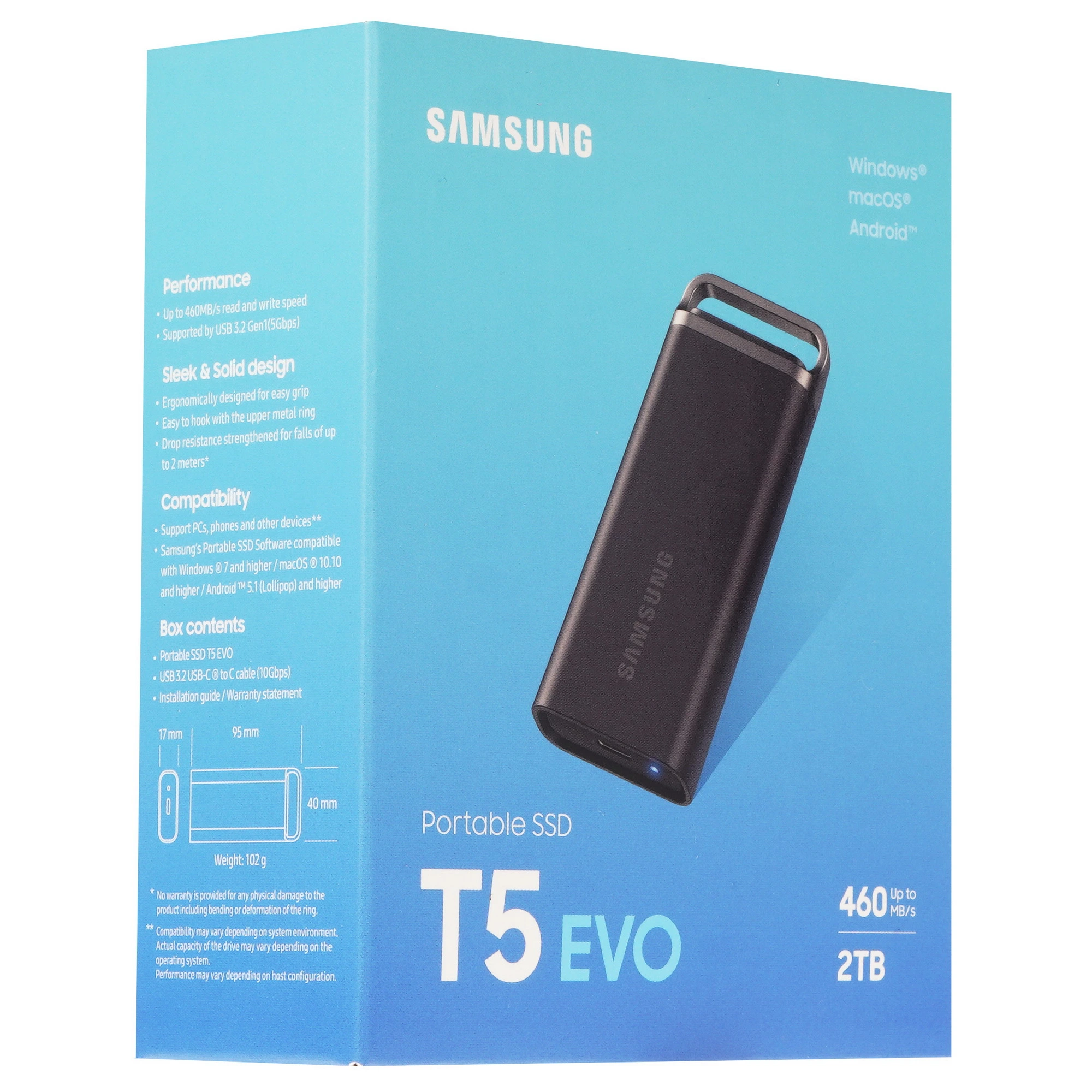 Внешний SSD 2 ТБ Samsung T5 EVO 2 ТБ (MU-PH2T0S/WW***); USB 3.2 Type C; чёрный