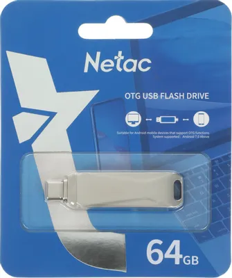 Накопитель USB-флэш 64 ГБ Netac U782C (NT03U782C-064G-32PN); USB 3.2; ротатор; металлический корпус; OTG Type-C; серебристый