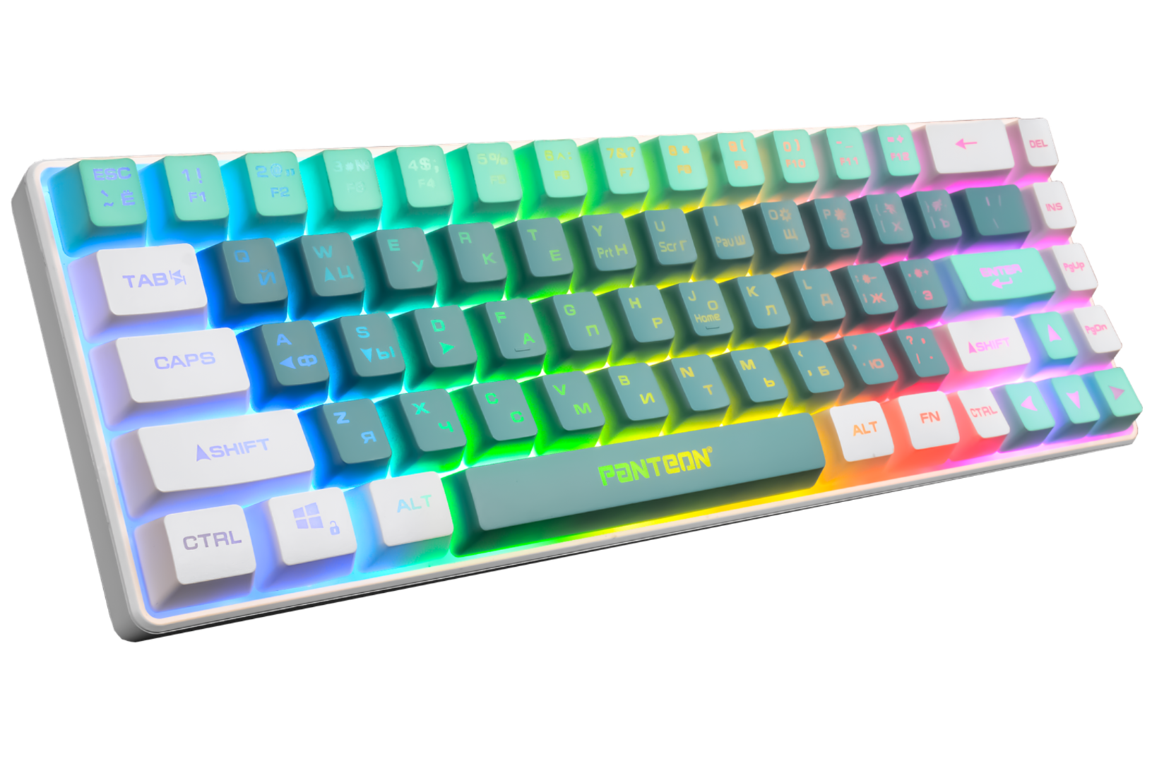 Клавиатура игровая Jet.A PANTEON M2 Blue-White(08); USB; мембранная; 68 клавиши; подсветка LED; съемный кабель; ENG\RUS; синий + белый