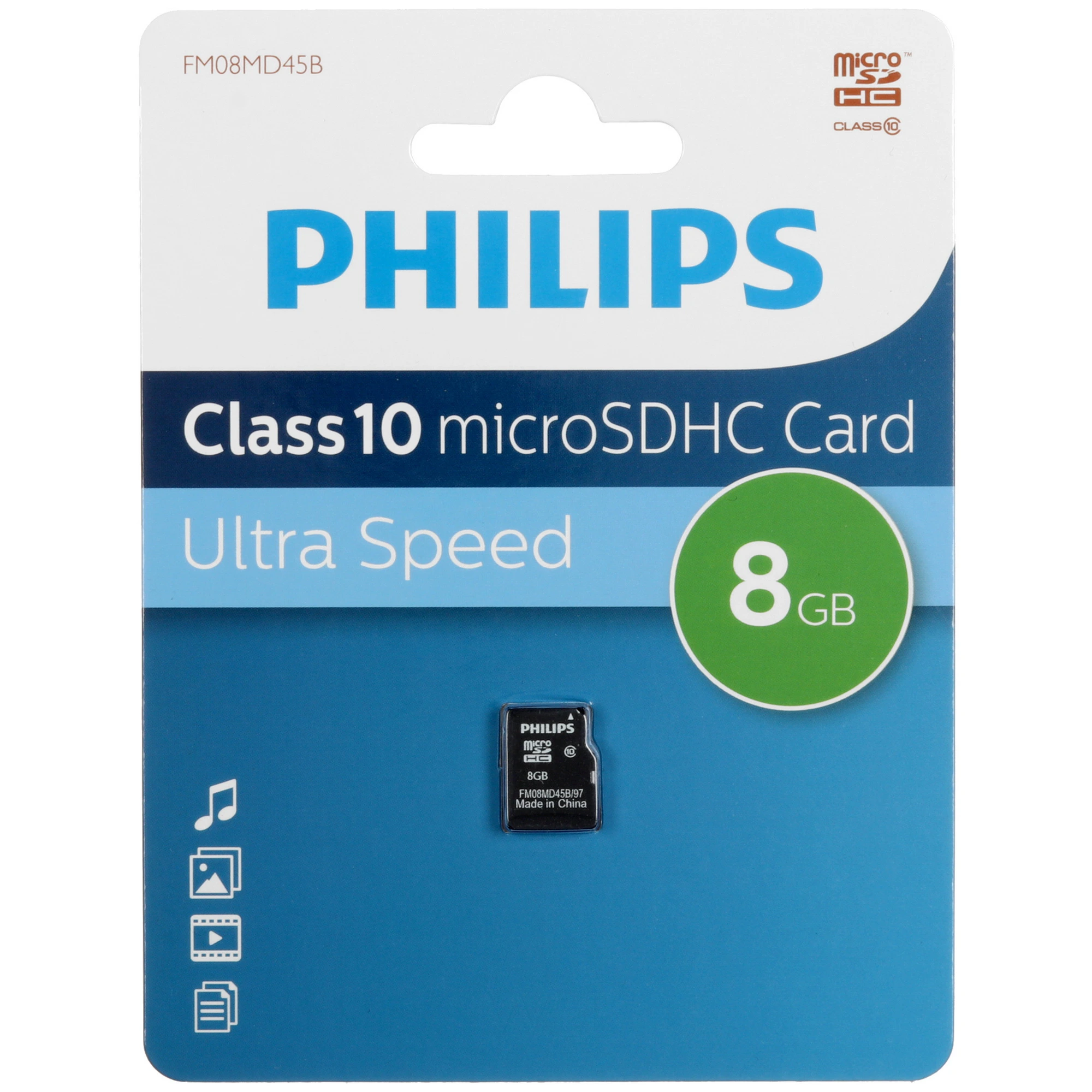 Карта памяти 8 ГБ Philips (FM08MD45B/97); micro SDHC; Class 10; без адаптера