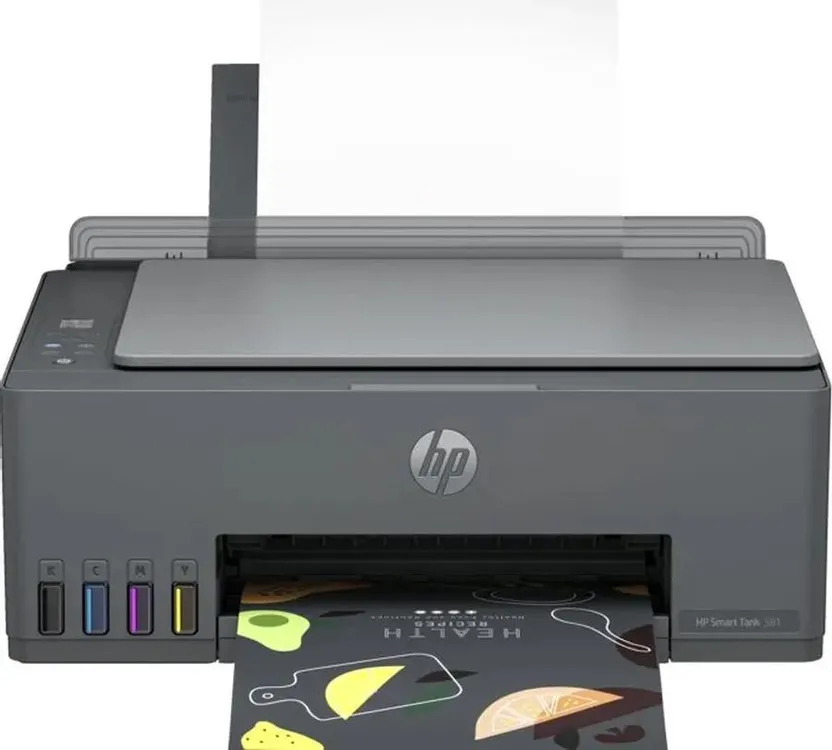 МФУ струйное HP Smart Tank 581 (4A8D4A ); цветная; A4; 4800 x 1200 dpi; ЖК;12 ч/б, 5 цв ст/мин; USB; Wi-Fi; серый