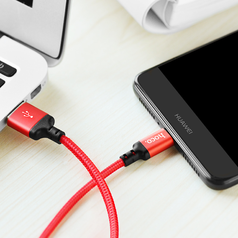 Кабель USB->Type-C Hoco X14 Times ; 3A; 1,0 м; нейлоновая оплетка; красный