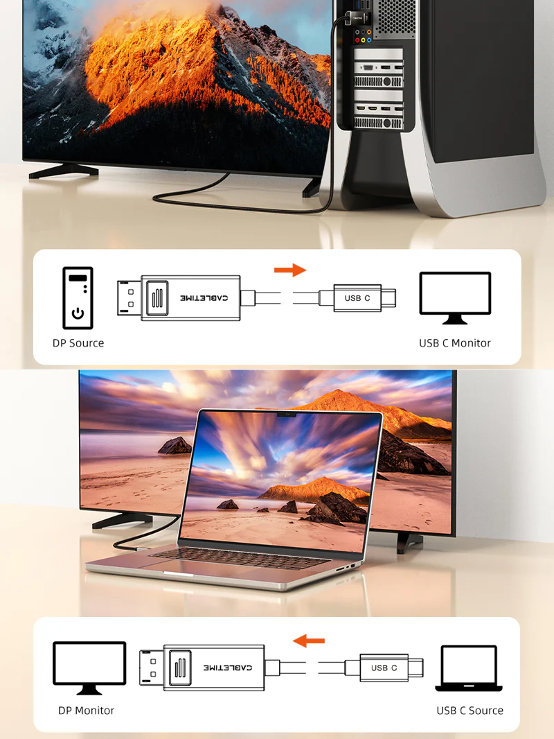 Кабель Type-C/DP CABLETIME CC23H (CT-CBD8K-ZG1) 8K60Hz; 4K144Hz; 2K240Hz, EJ899T чип; двунаправленный, 1 м, чёрный