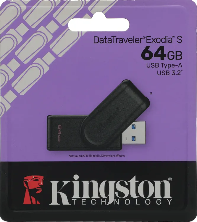 Накопитель USB-флэш 64 ГБ Kingston DataTraveler Exodia S (DTXS/64GB); USB 3.2; ротатор; черный