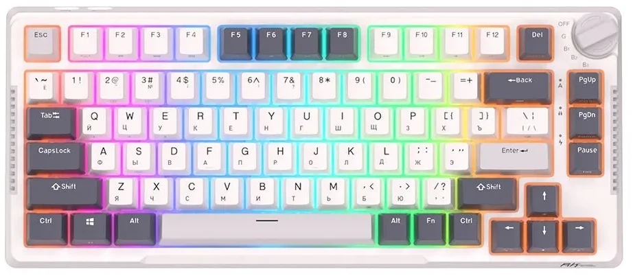 Клавиатура проводная Royal Kludge RK-H81 White/Green (Sky Cyan switch); USB + (Bluetooth/2.4 Ггц); механическая; 81 клавиш; Hot-swap; USB хаб; отсоеди